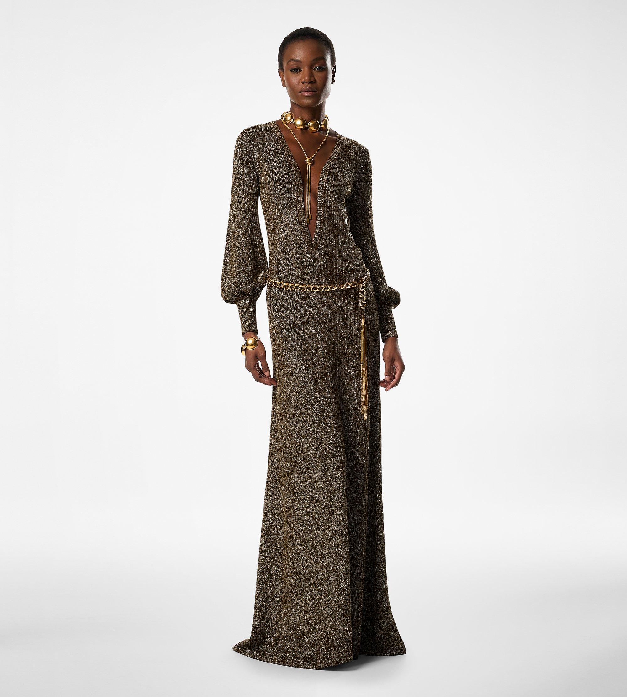 LONG V-NECK DRESS WITH OPEN BACK