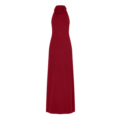 LONG HALTERNECK DRESS WITH POCKETS AND OPEN BACK image number 0