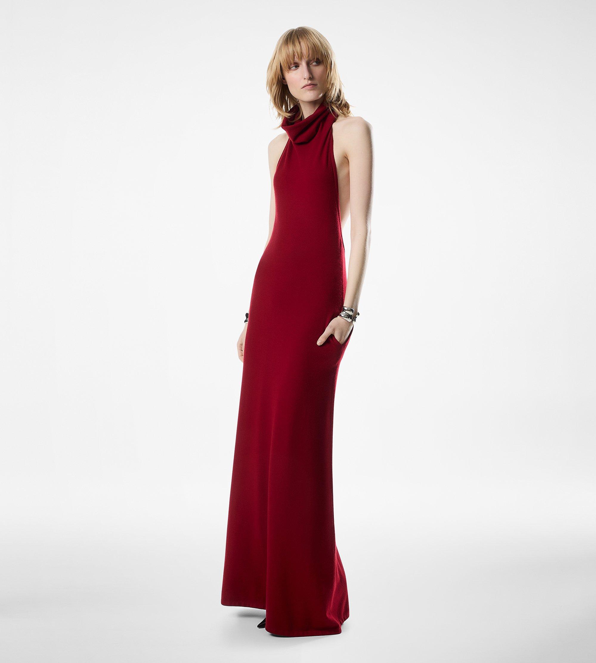 LONG HALTERNECK DRESS WITH POCKETS AND OPEN BACK