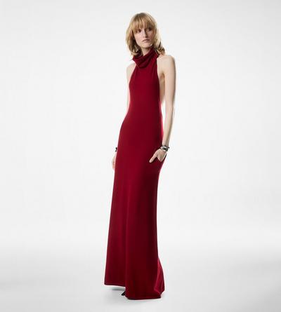 LONG HALTERNECK DRESS WITH POCKETS AND OPEN BACK image number 2