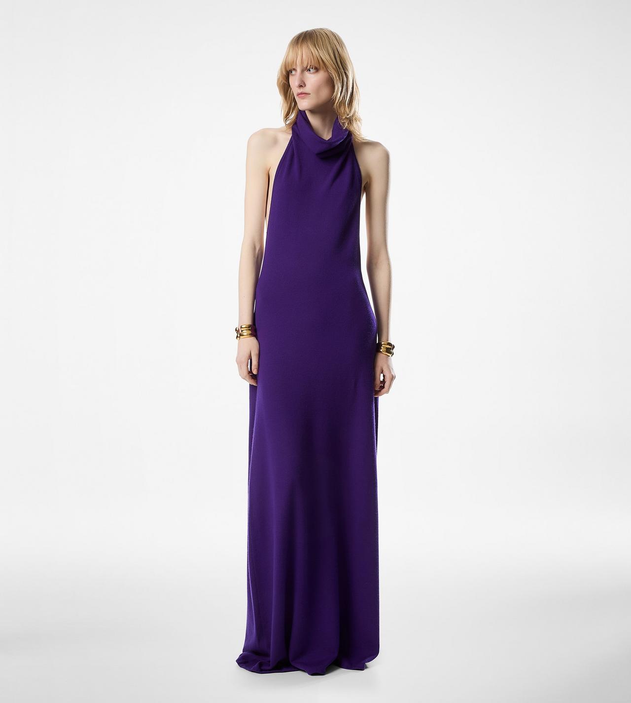 LONG HALTERNECK DRESS WITH POCKETS AND OPEN BACK image number 2