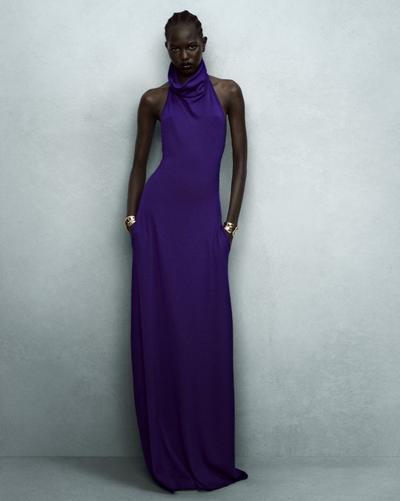 LONG HALTERNECK DRESS WITH POCKETS AND OPEN BACK image number 4