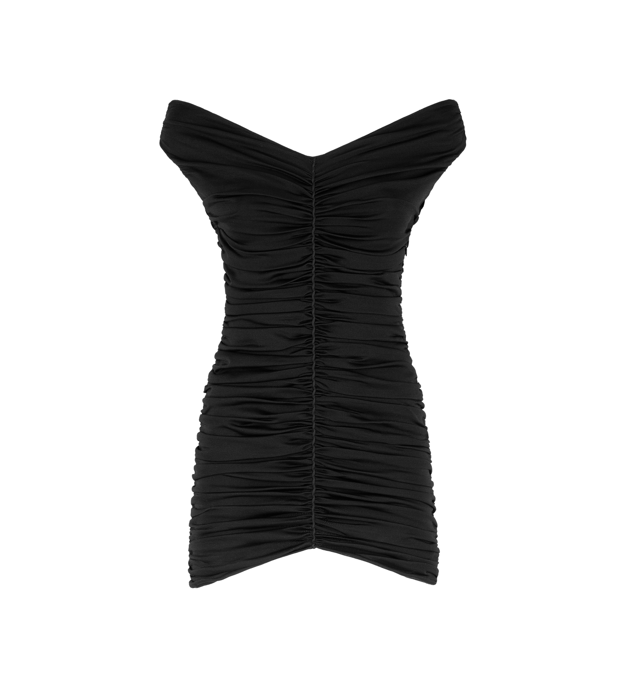 OFF THE SHOULDER GATHERED SILK MINI DRESS image number 0