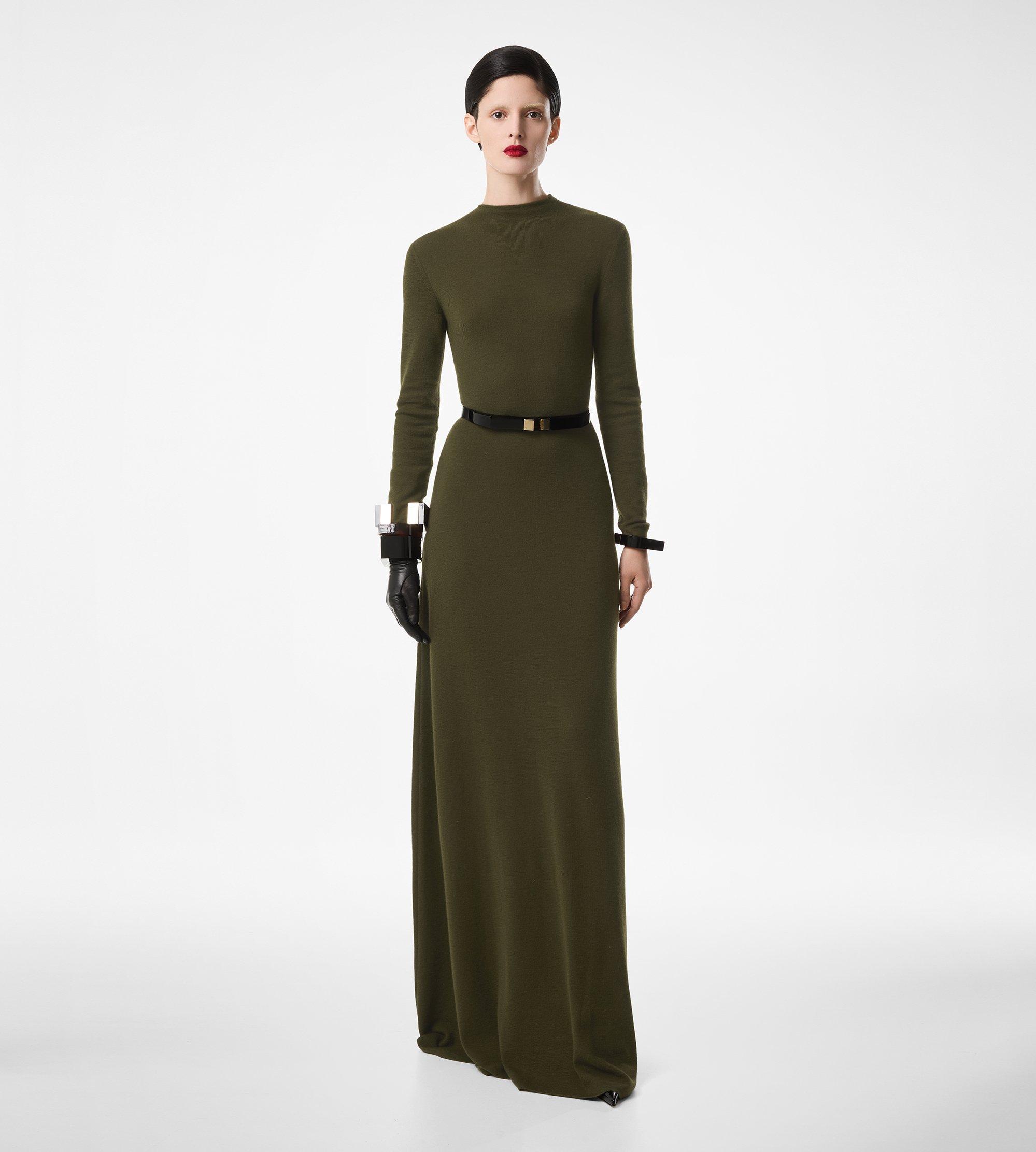 FULL NEEDLE FINE CASHMERE SILK CREWNECK COLUMN DRESS
