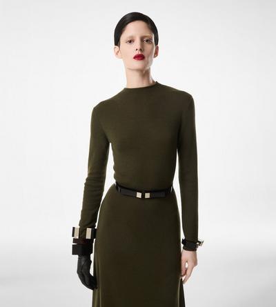 FULL NEEDLE FINE CASHMERE SILK CREWNECK COLUMN DRESS image number 3