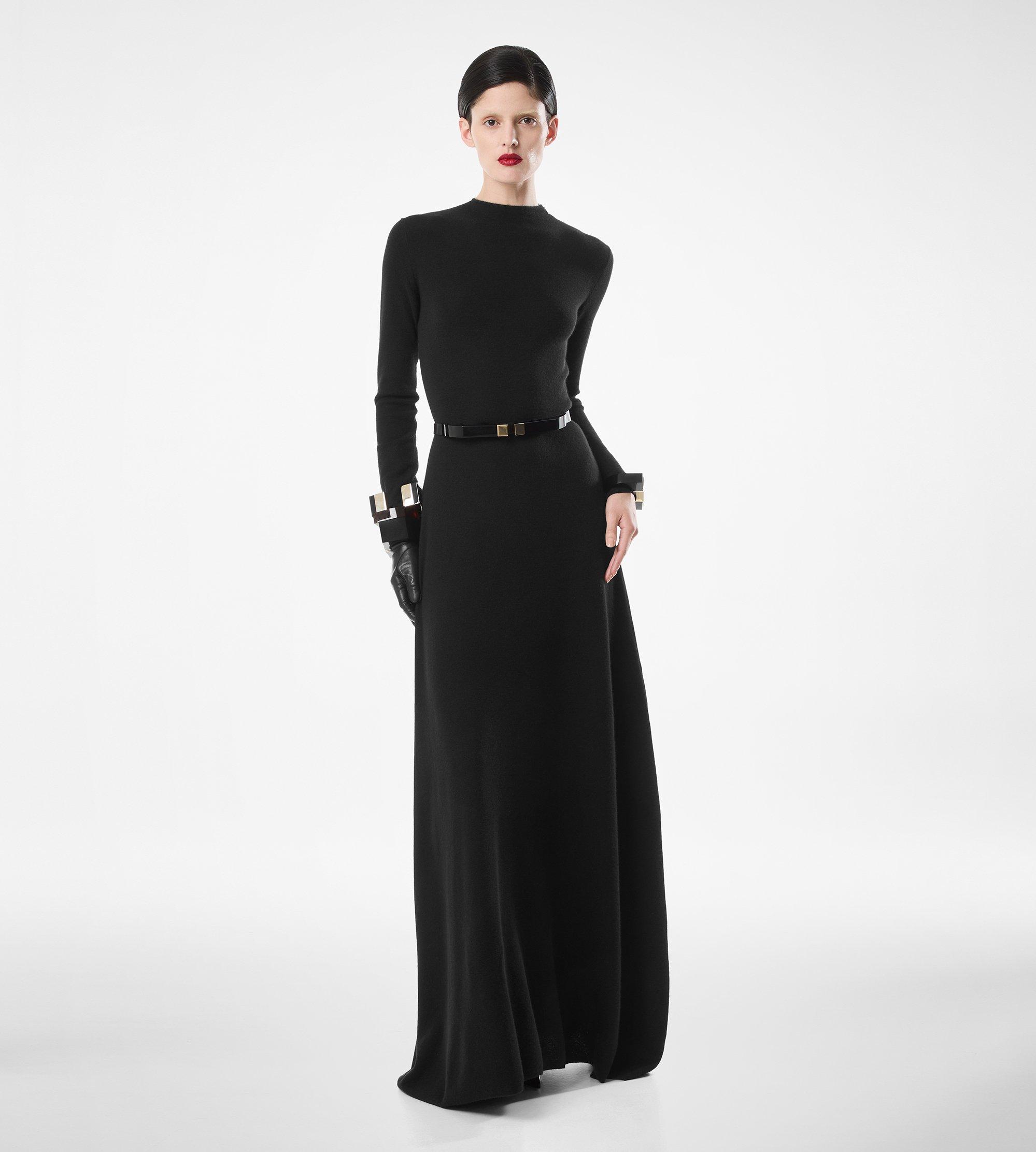 FULL NEEDLE FINE CASHMERE SILK CREWNECK COLUMN DRESS