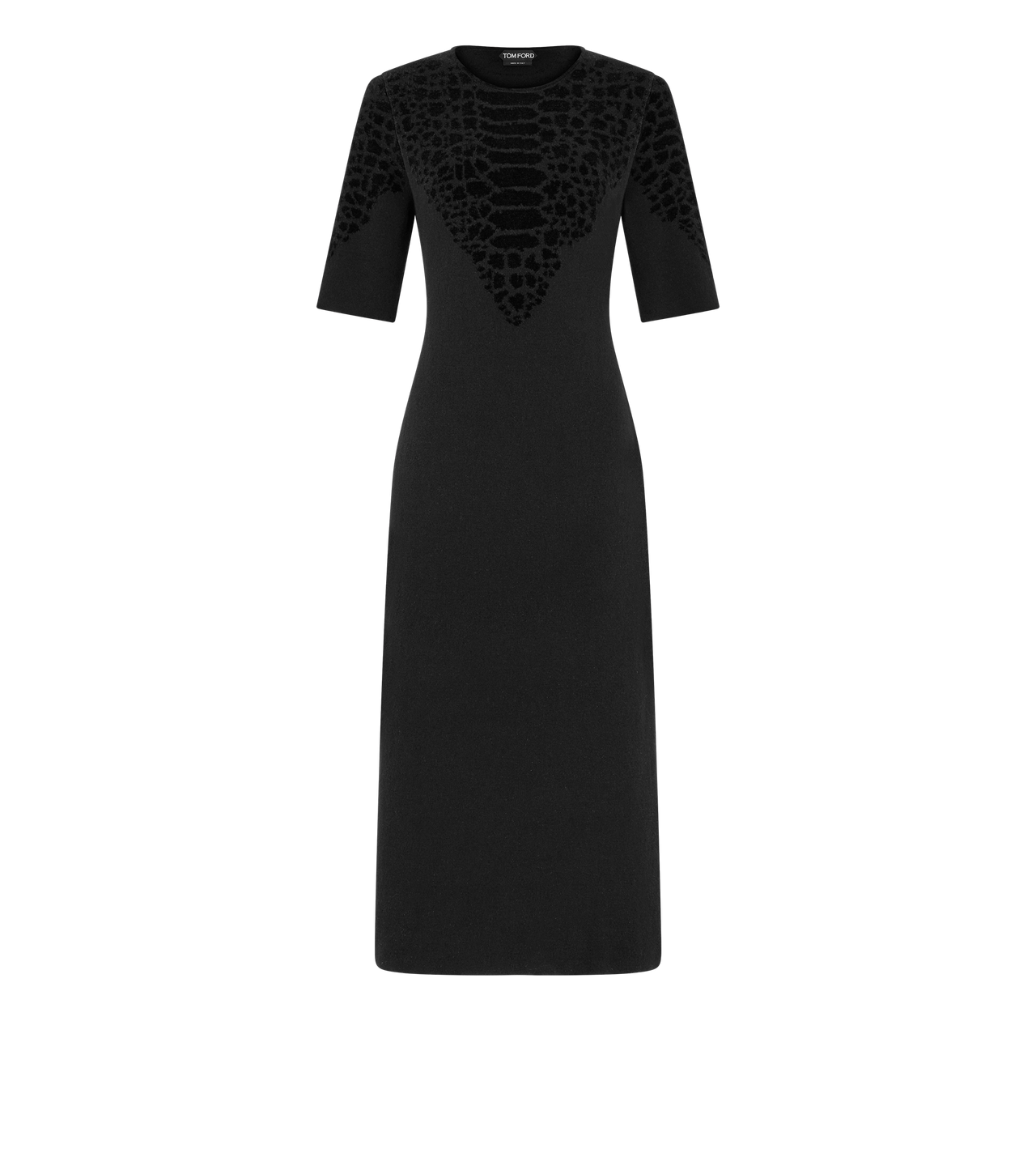 SILK CHENILLE EMBOSSED PYTHON CREWNECK DRESS image number 0