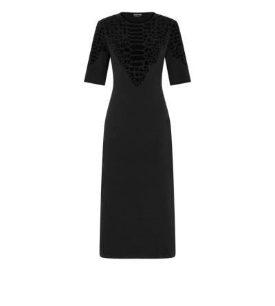 SILK CHENILLE EMBOSSED PYTHON CREWNECK DRESS image number 0