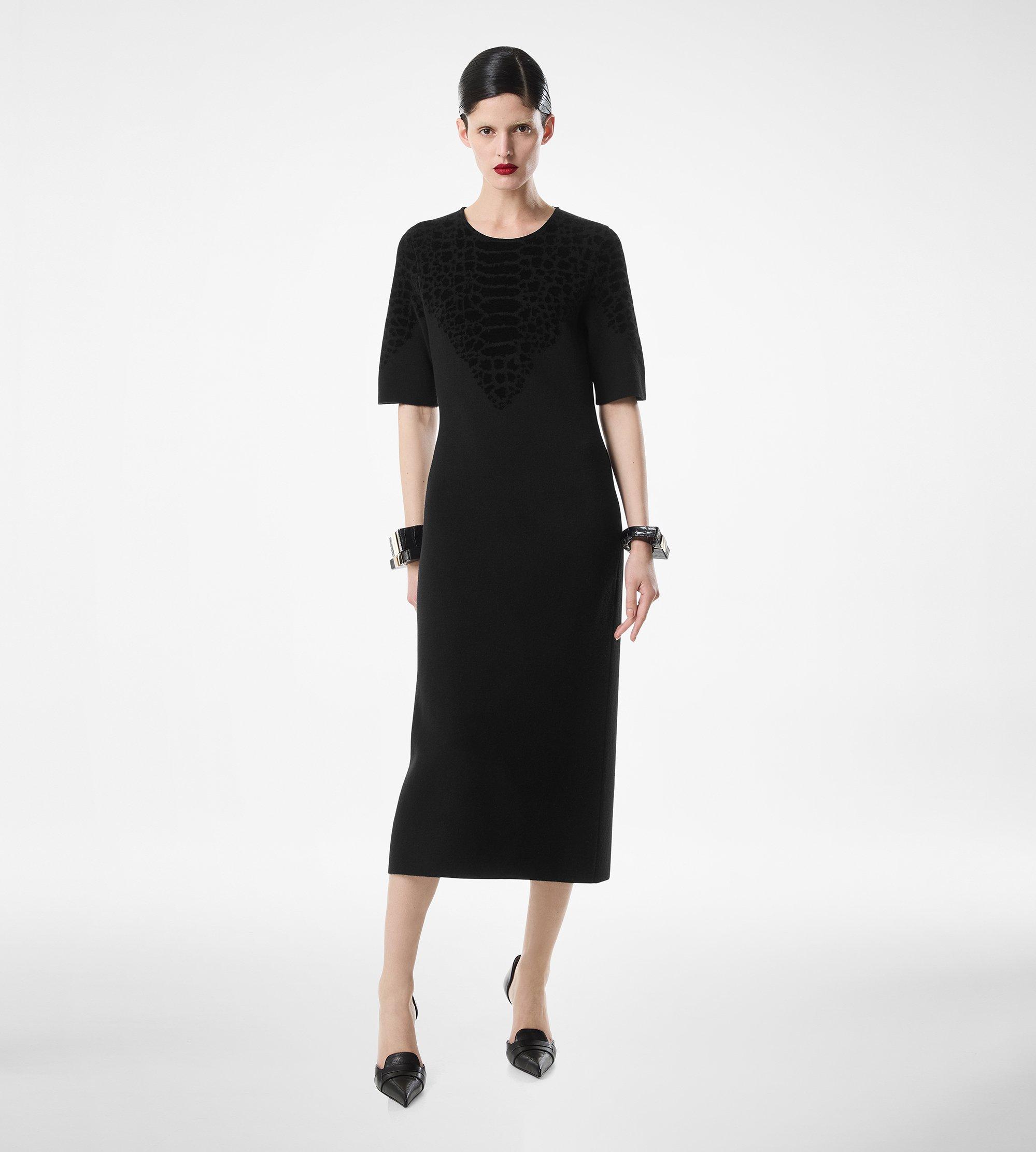 SILK CHENILLE EMBOSSED PYTHON CREWNECK DRESS