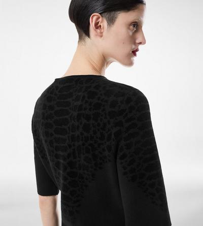 SILK CHENILLE EMBOSSED PYTHON CREWNECK DRESS image number 1