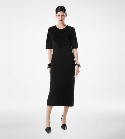 SILK CHENILLE EMBOSSED PYTHON CREWNECK DRESS image number 3