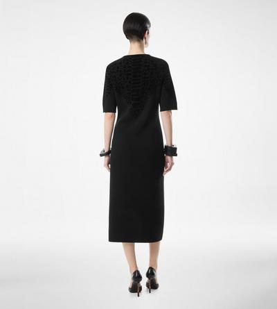 SILK CHENILLE EMBOSSED PYTHON CREWNECK DRESS image number 4
