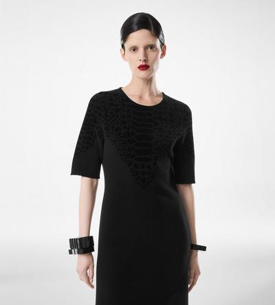 SILK CHENILLE EMBOSSED PYTHON CREWNECK DRESS image number 2