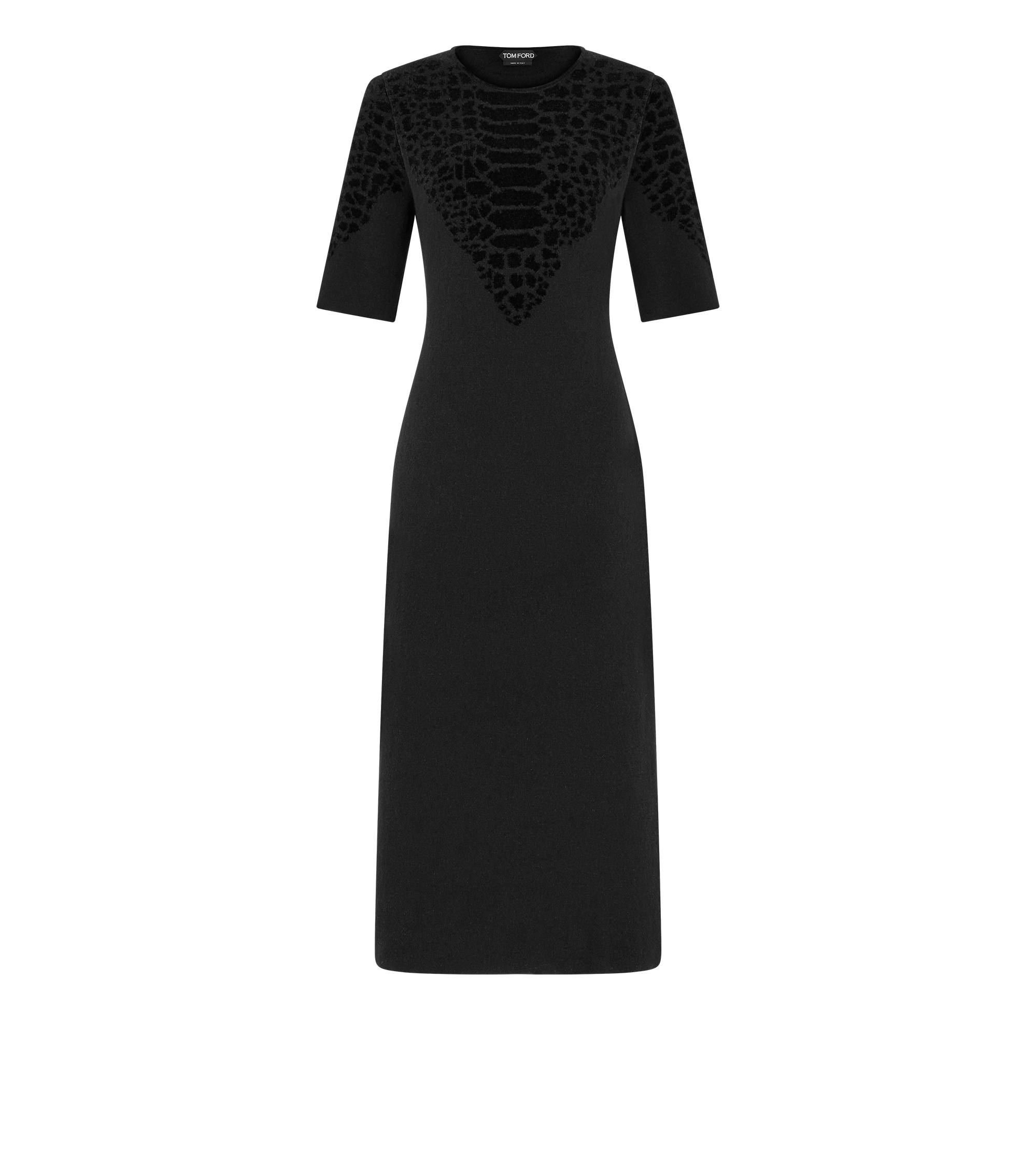 SILK CHENILLE EMBOSSED PYTHON CREWNECK DRESS