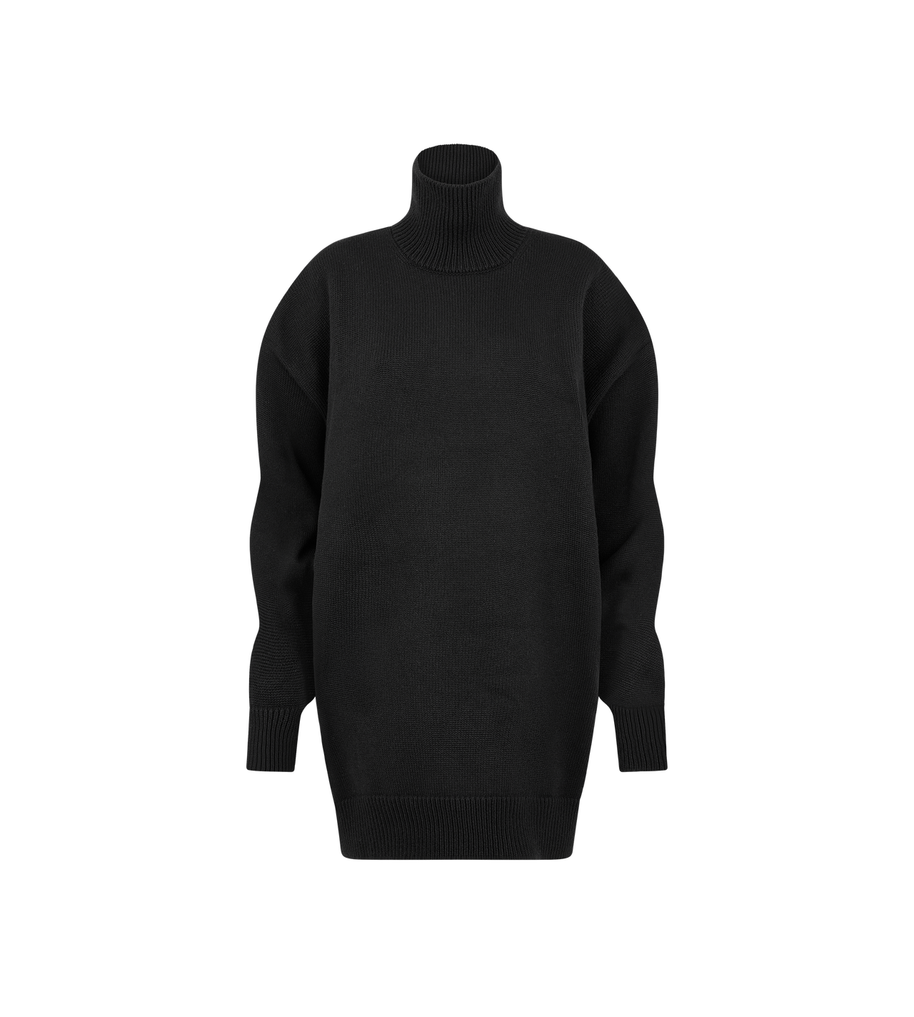 TOM FORD WOOL COTTON BLEND BLACK SCULPTURAL MERINO BLEND OVERSIZED TURTLENECK SWEATER DRESS