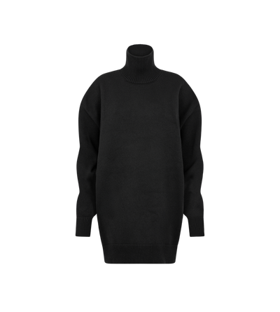 TOM FORD WOOL COTTON BLEND BLACK SCULPTURAL MERINO BLEND OVERSIZED TURTLENECK SWEATER DRESS