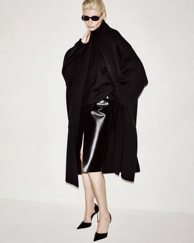 TOM FORD WOOL COTTON BLEND BLACK SCULPTURAL MERINO BLEND OVERSIZED TURTLENECK SWEATER DRESS