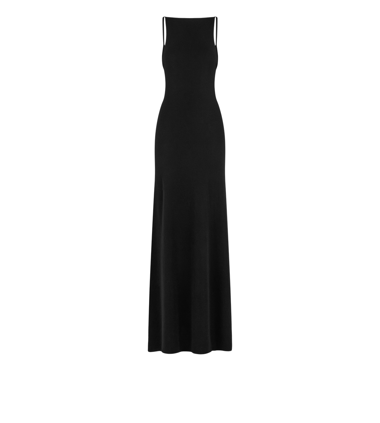 TOM FORD CASHMERE SILK BLEND BLACK CASHMERE SILK LONG SLASH NECK DRESS WITH OPEN BACK