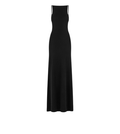 TOM FORD CASHMERE SILK BLEND BLACK CASHMERE SILK LONG SLASH NECK DRESS WITH OPEN BACK