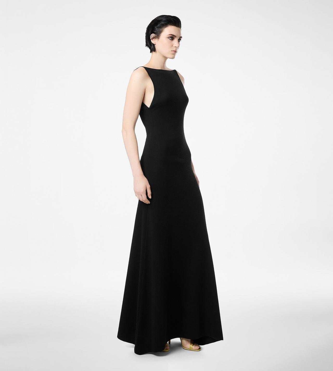 TOM FORD CASHMERE SILK BLEND BLACK CASHMERE SILK LONG SLASH NECK DRESS WITH OPEN BACK
