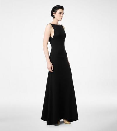 TOM FORD CASHMERE SILK BLEND BLACK CASHMERE SILK LONG SLASH NECK DRESS WITH OPEN BACK