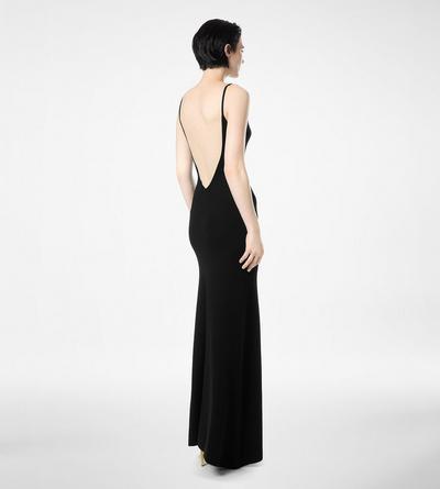 TOM FORD CASHMERE SILK BLEND BLACK CASHMERE SILK LONG SLASH NECK DRESS WITH OPEN BACK
