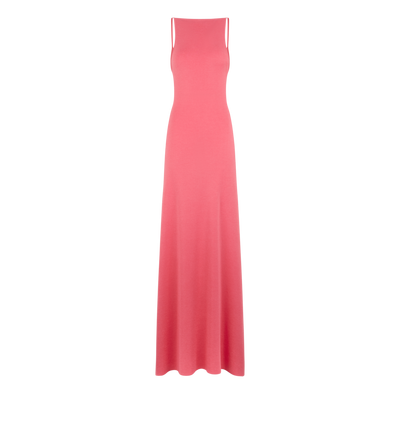 CASHMERE SILK LONG SLASH NECK DRESS WITH OPEN BACK