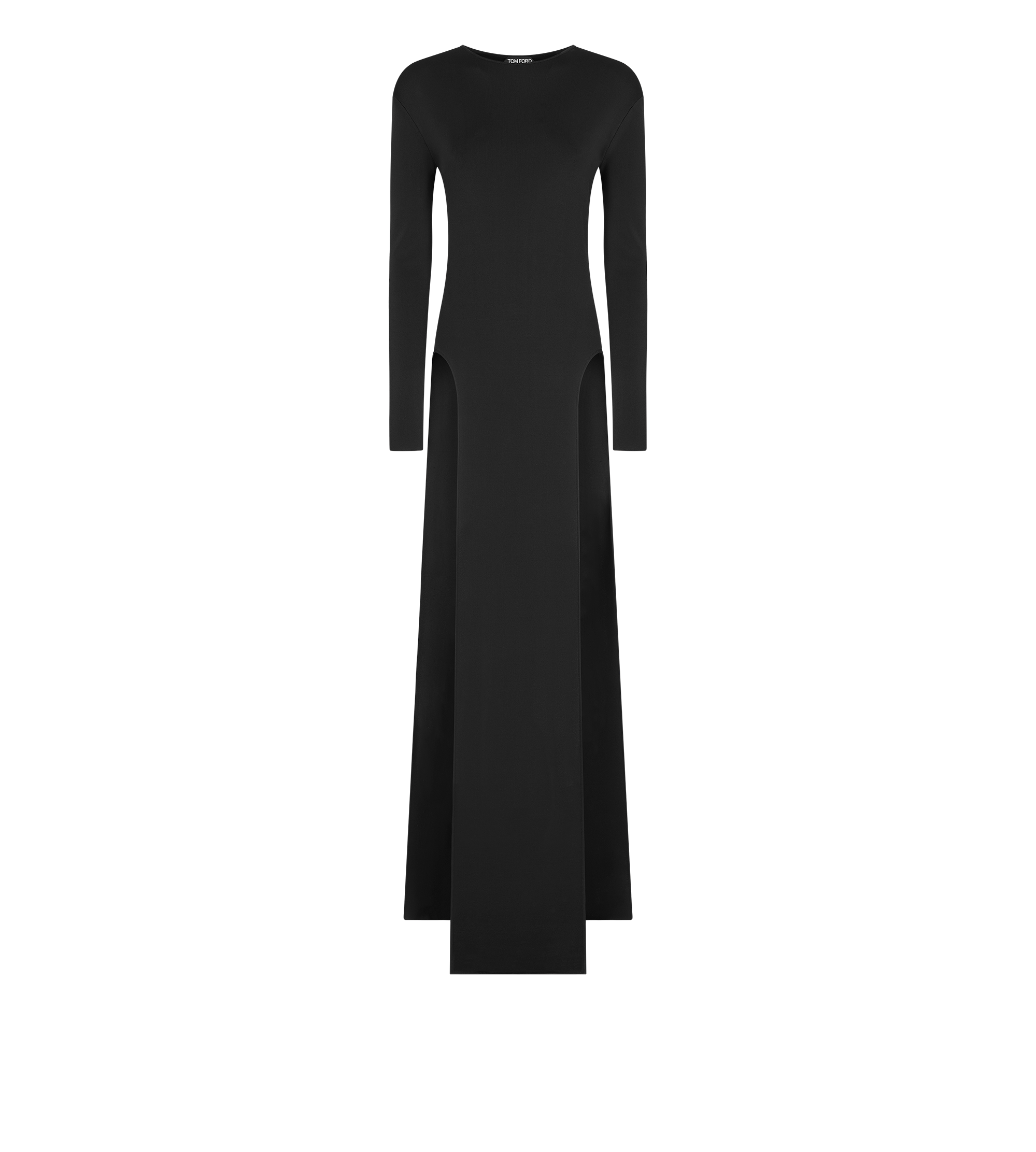 FINE KNIT CREWNECK EVENING DRESS WITH HIGH LEG SIDE SLASHES | TOM