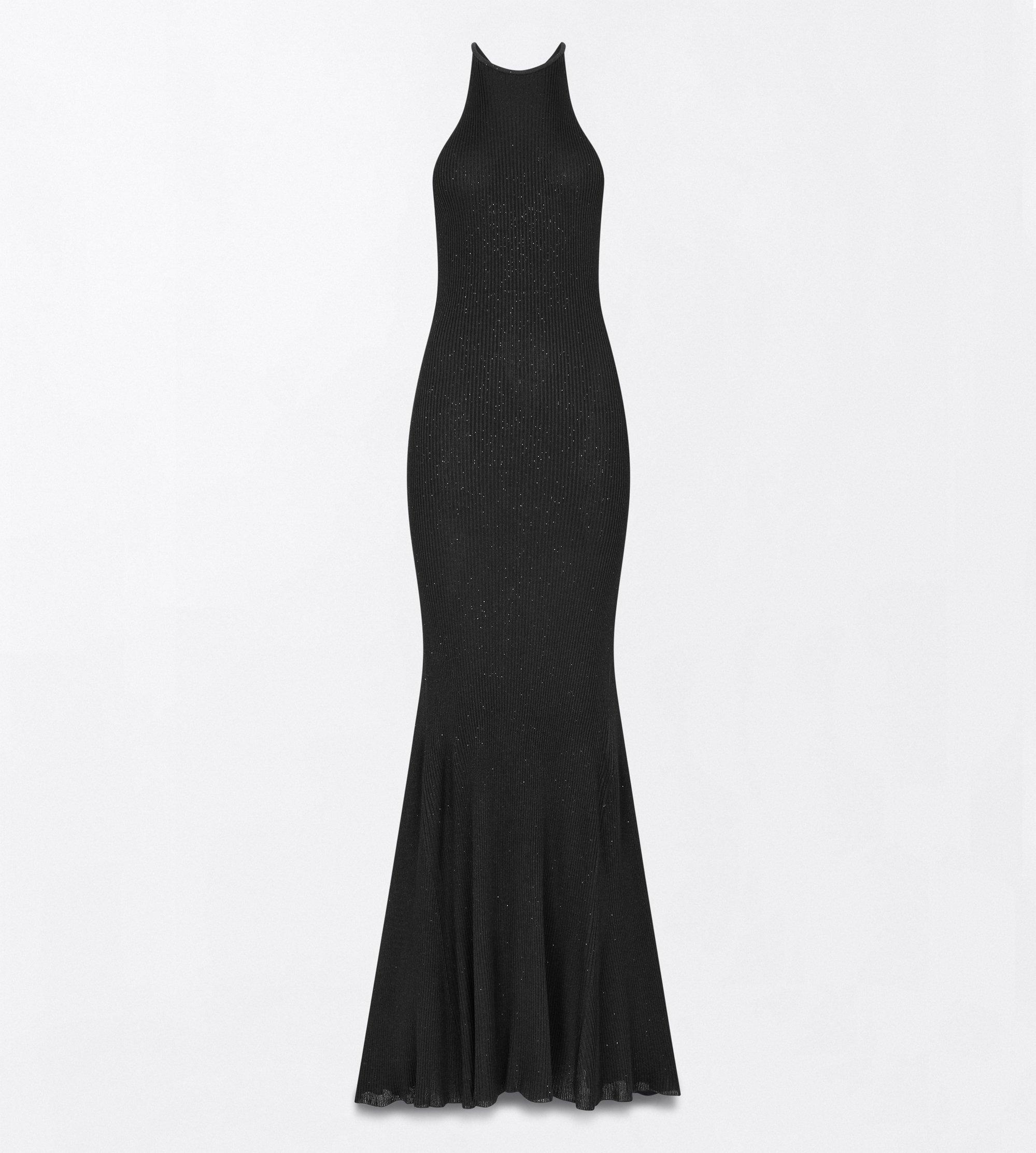 COMPACT LUREX VISCOSE RIB WITH MICRO SEQUINS HALTERNECK MAXI DRESS