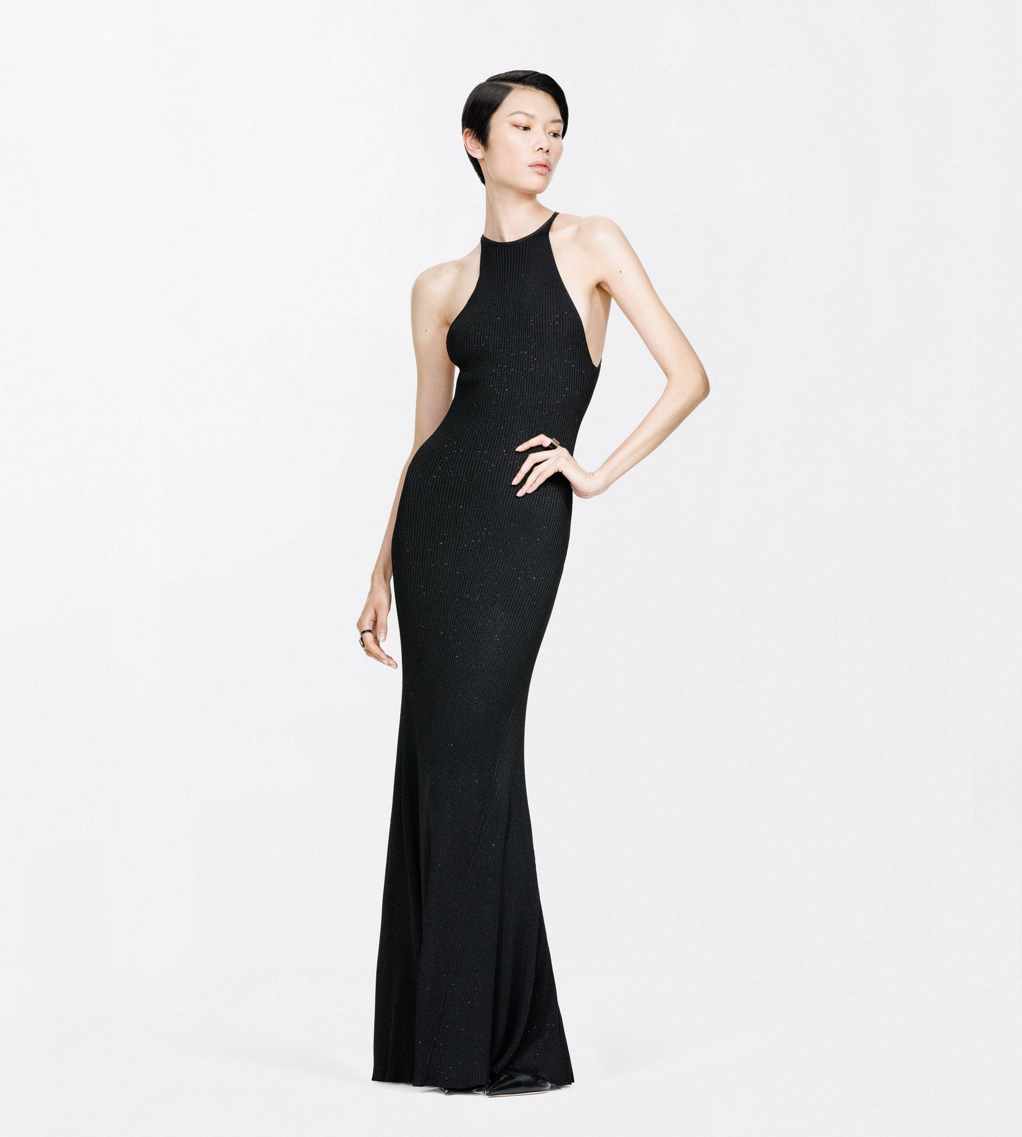 COMPACT LUREX VISCOSE RIB WITH MICRO SEQUINS HALTERNECK MAXI DRESS