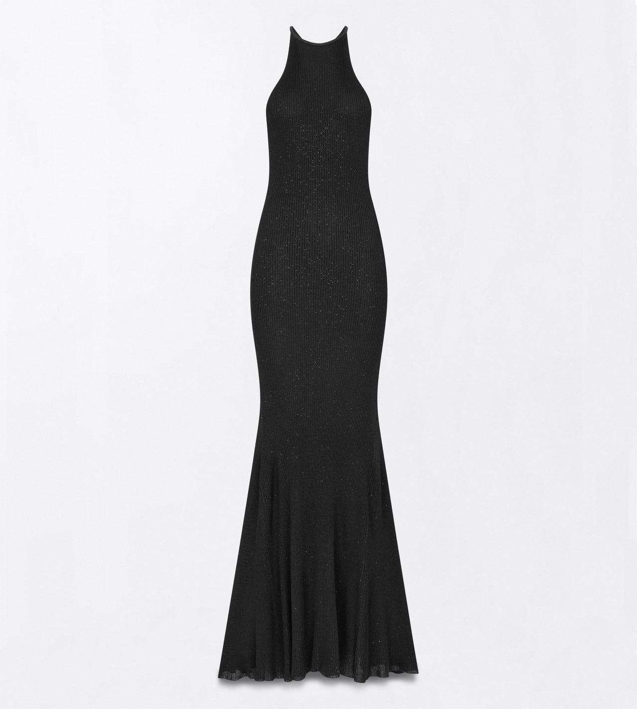 TOM FORD VISCOSE BLEND BLACK COMPACT LUREX VISCOSE RIB WITH MICRO SEQUINS HALTERNECK MAXI DRESS