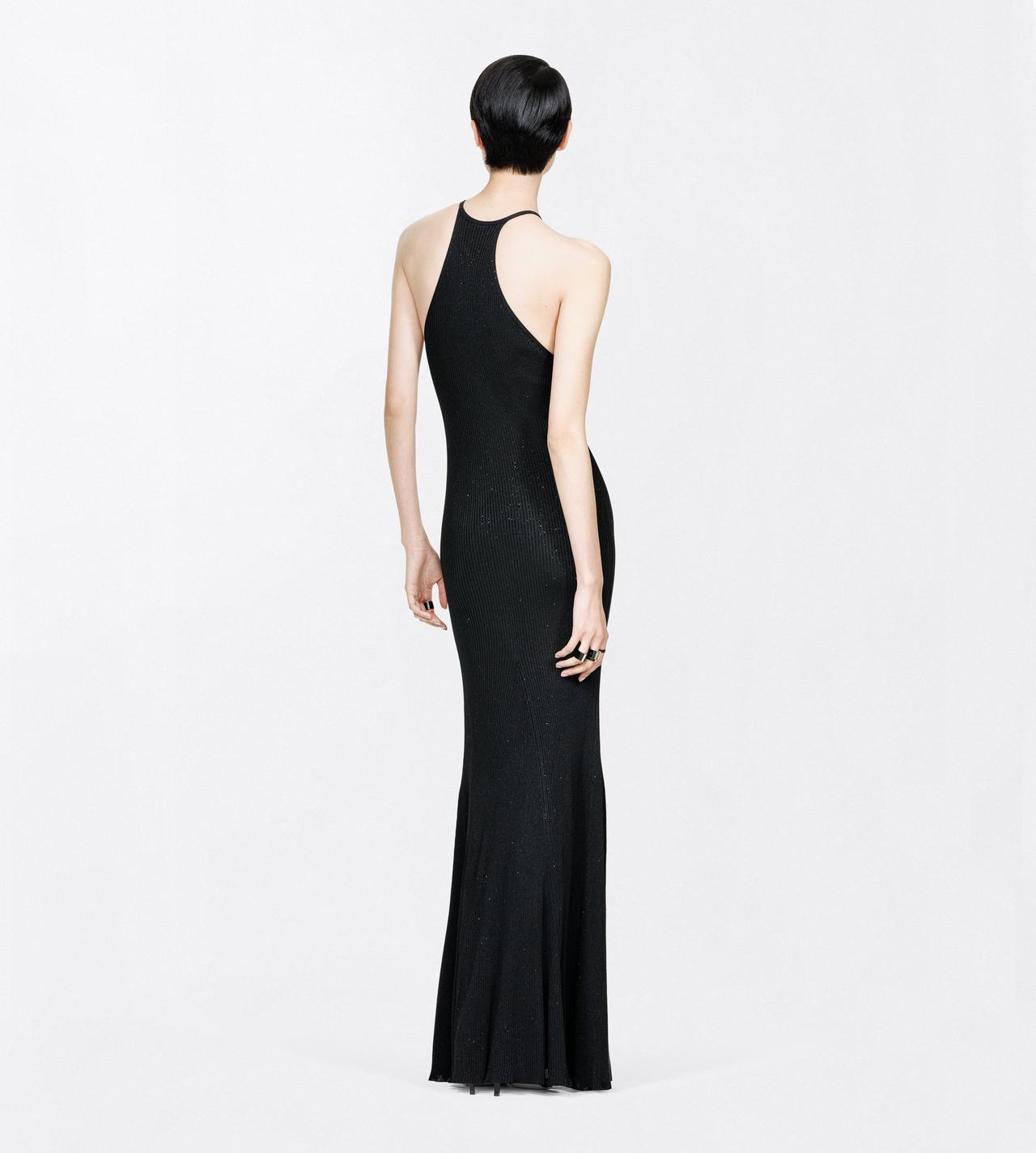TOM FORD VISCOSE BLEND BLACK COMPACT LUREX VISCOSE RIB WITH MICRO SEQUINS HALTERNECK MAXI DRESS