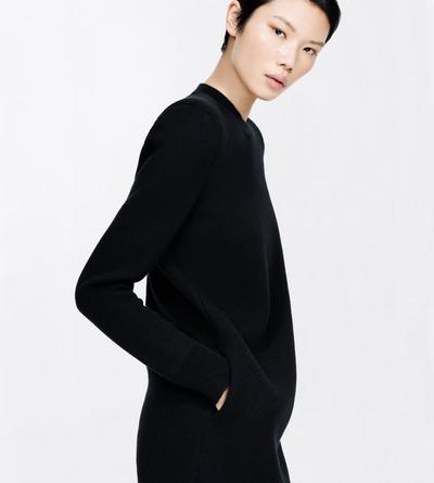 TOM FORD CASHMERE BLEND BLACK CASHMERE CREWNECK MINI SWEATER DRESS