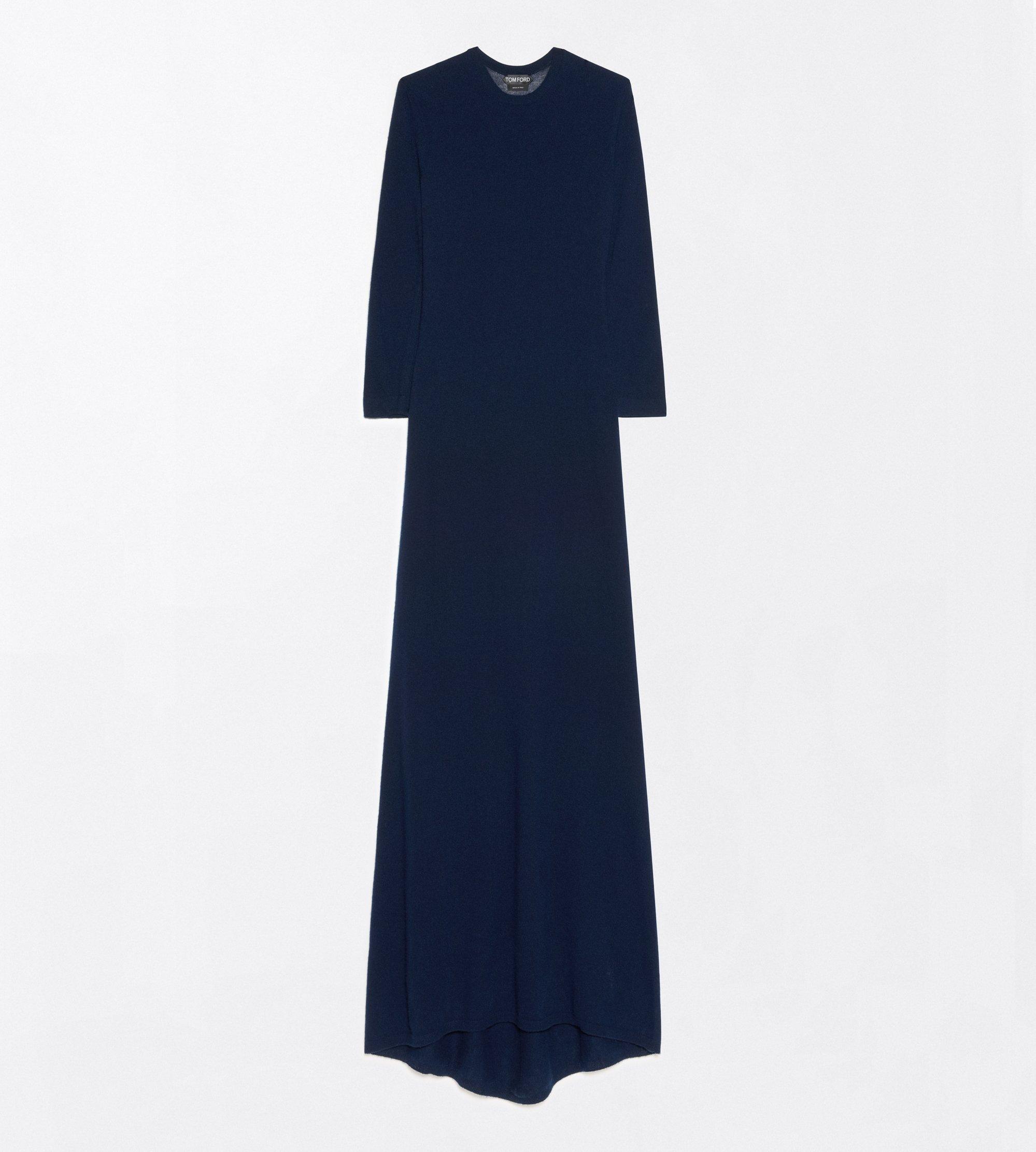 FEATHERWEIGHT LONG SLEEVE CREWNECK DRESS WITH SHEER BACK