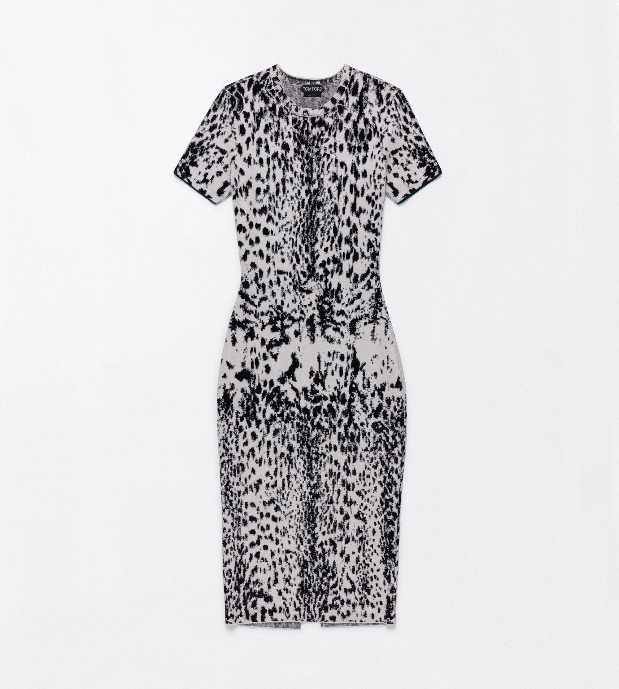 LYNX JACQUARD VELVET SHORT SLEEVE MID-LENGTH DRESS
