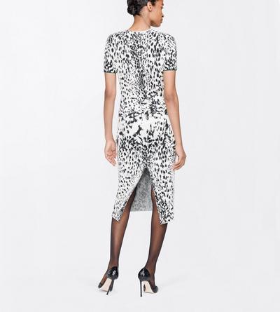 TOM FORD VELVET WHITE&BLACK + GREEN LYNX JACQUARD VELVET SHORT SLEEVE MID-LENGTH DRESS