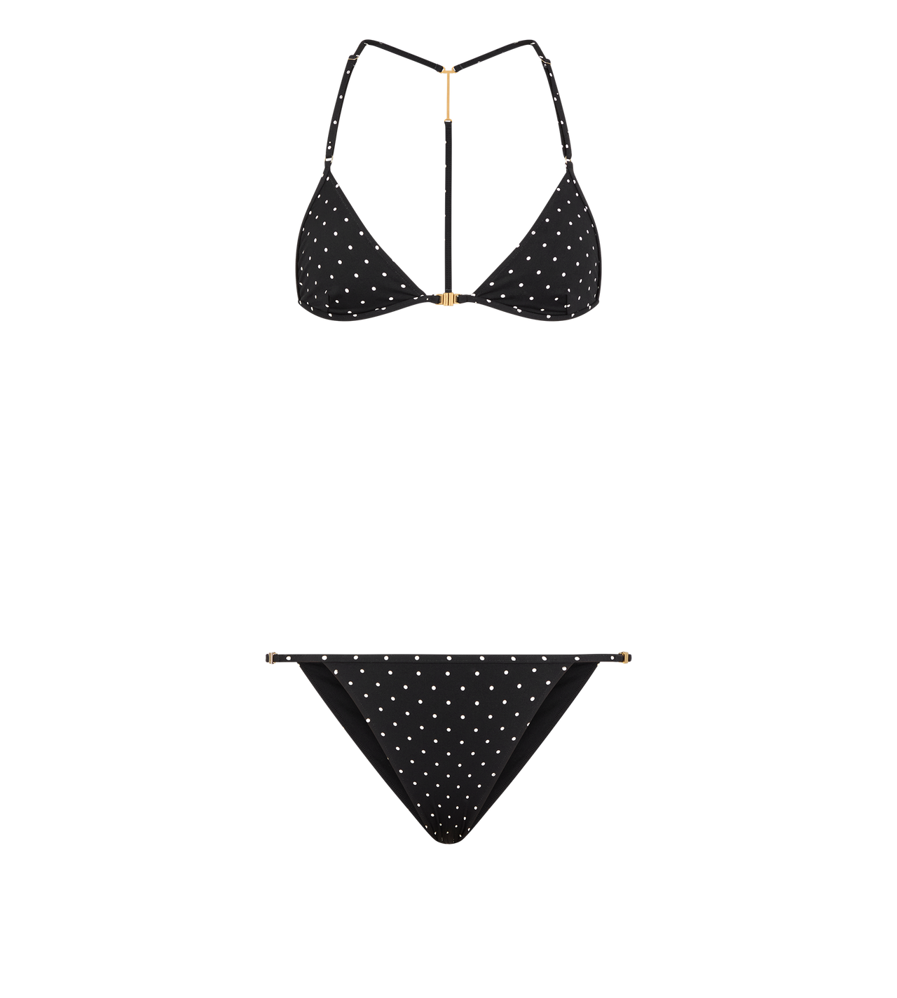 TOM FORD POLYAMIDE ELASTANE BLEND COMBO BLACK + WHITE & WHITE POLKA DOT TRIANGLE BIKINI WITH T-TRIM