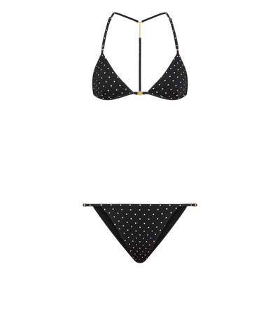 TOM FORD POLYAMIDE ELASTANE BLEND COMBO BLACK + WHITE & WHITE POLKA DOT TRIANGLE BIKINI WITH T-TRIM