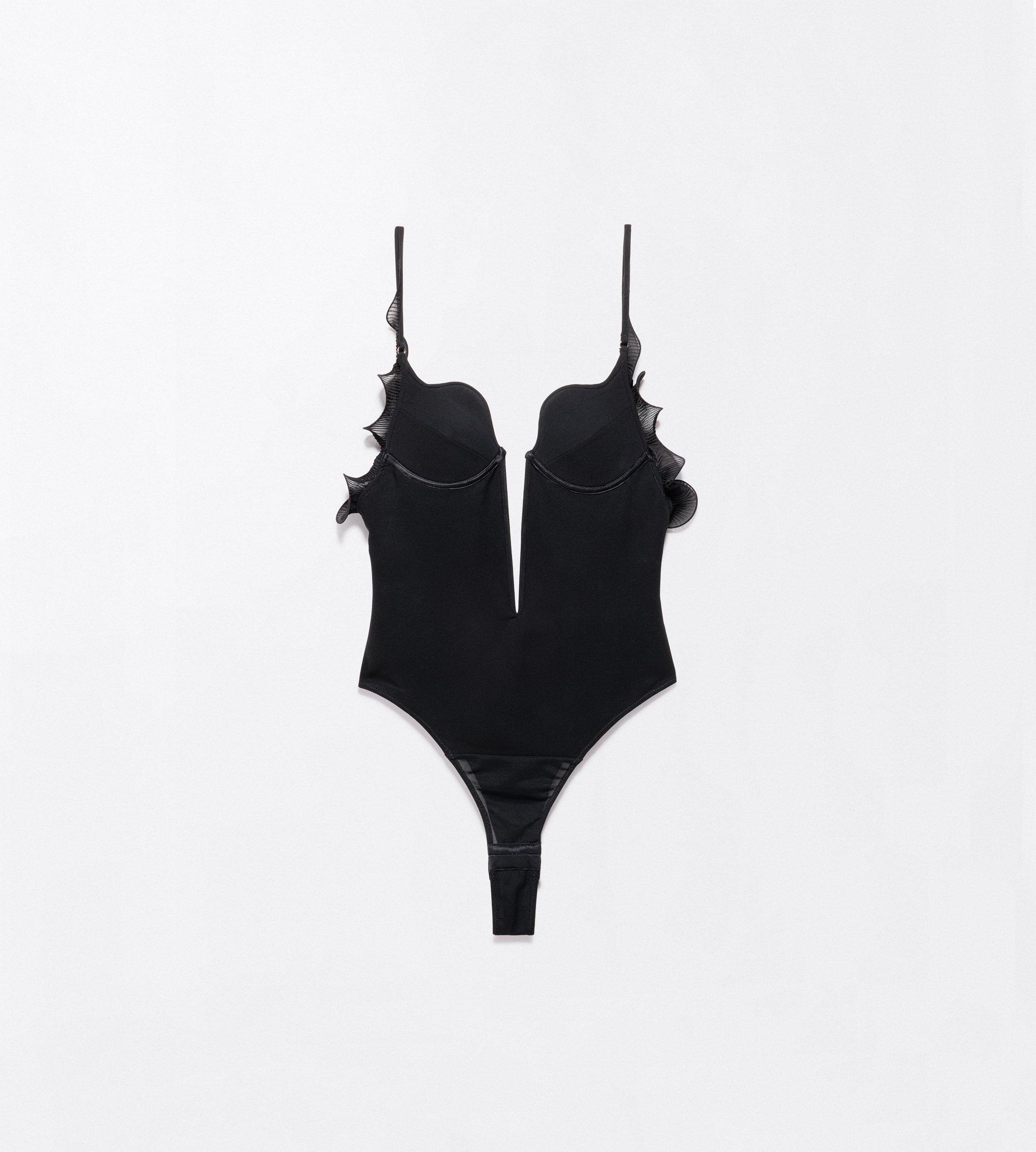 SILK CREPE STRUCTURED GRAPHIC BODYSUIT WITH RUFFLE DETAILS