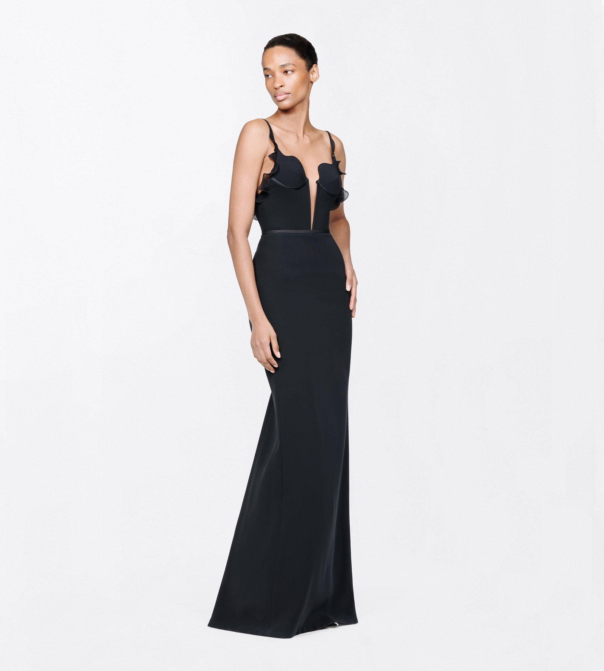SILK CREPE STRUCTURED GRAPHIC BODYSUIT WITH RUFFLE DETAILS