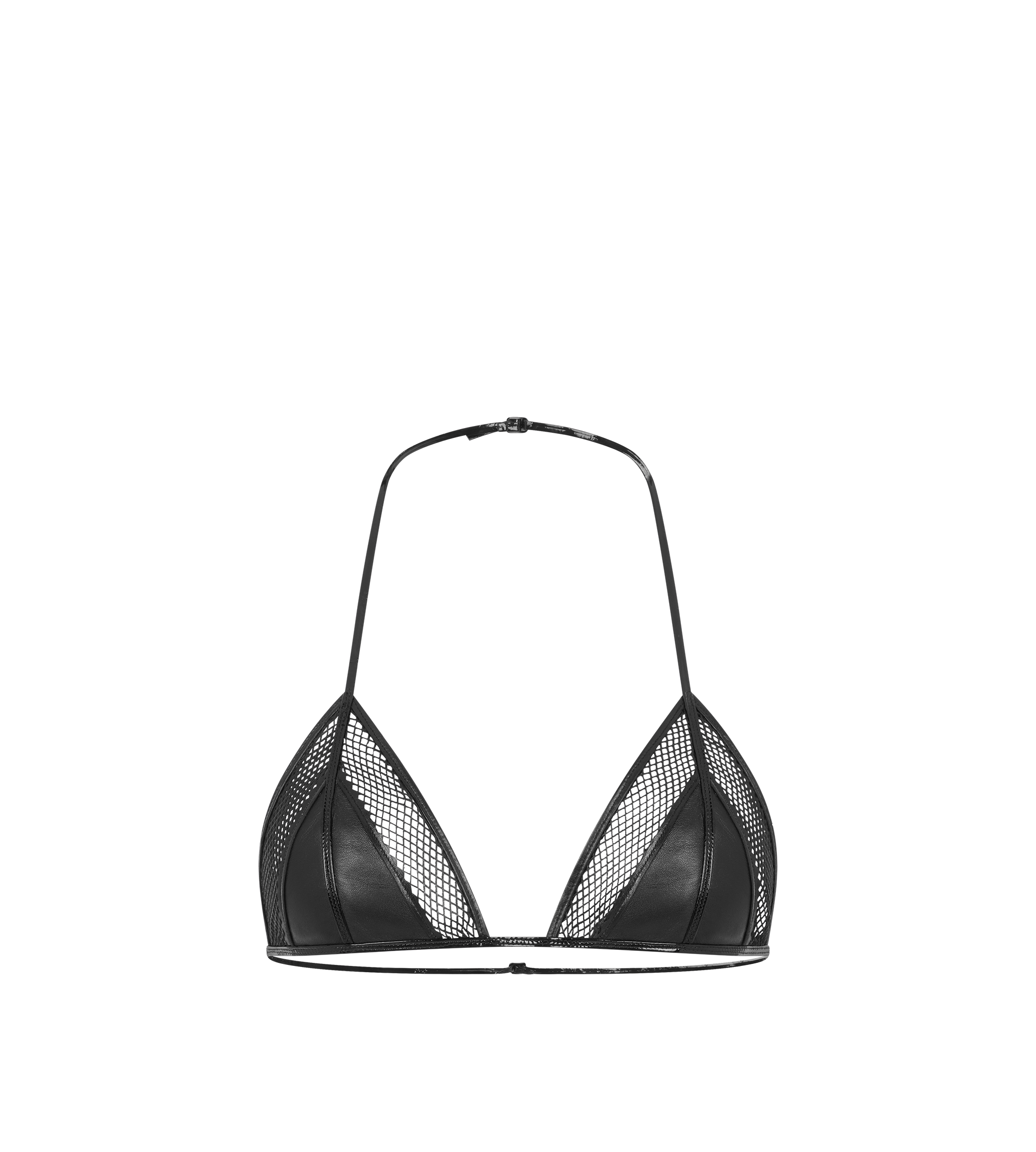 LEATHER AND FINE MESH TRIANGLE BRA