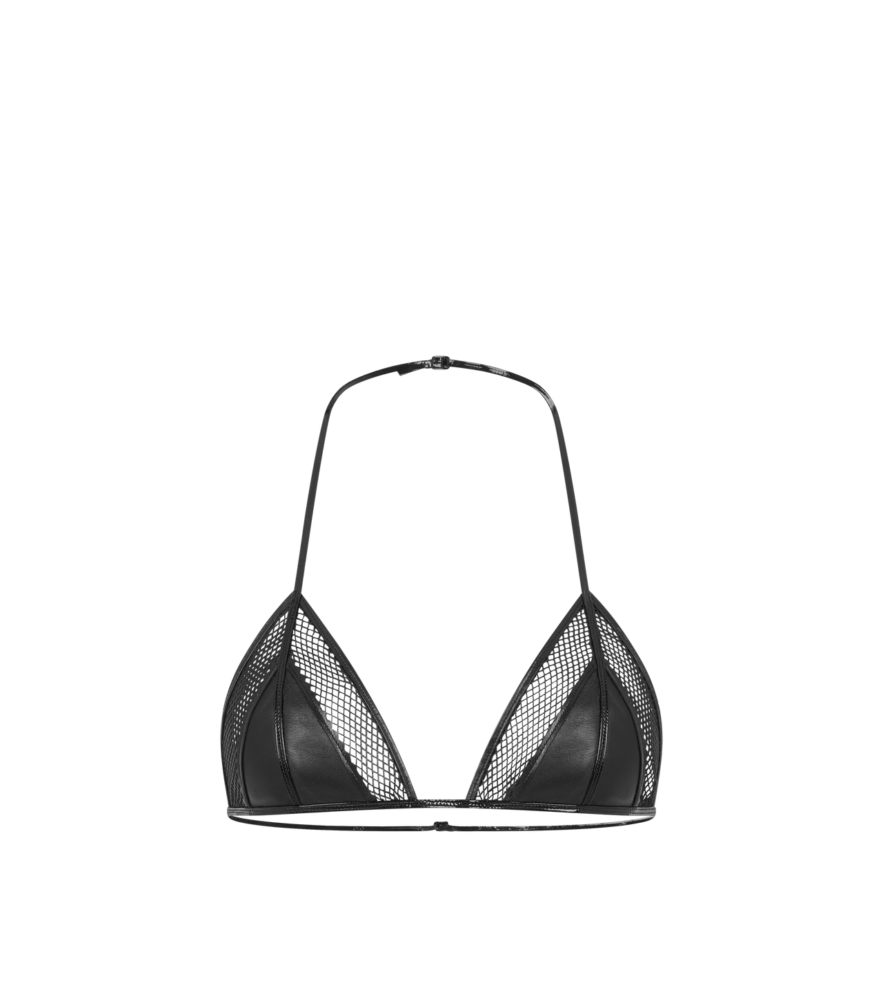 LEATHER AND FINE MESH TRIANGLE BRA image number 0