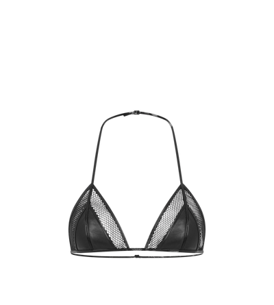 LEATHER AND FINE MESH TRIANGLE BRA image number 0