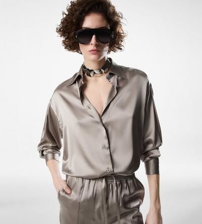 STRETCH SILK SATIN RELAXED FIT SHIRT image number 1