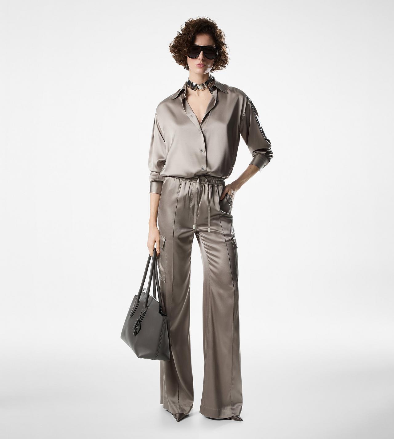 STRETCH SILK SATIN RELAXED FIT SHIRT image number 2