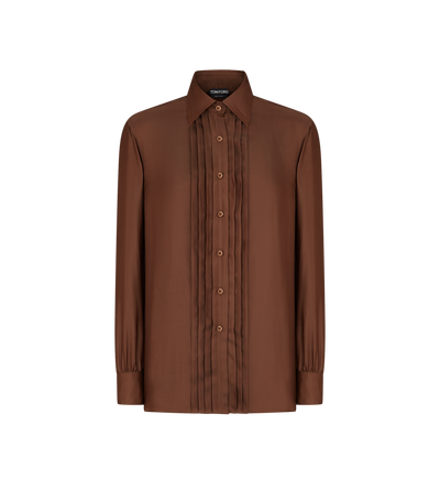 FLUID VISCOSE SILK TWILL SHIRT WITH PLISSE PLASTRON image number 0