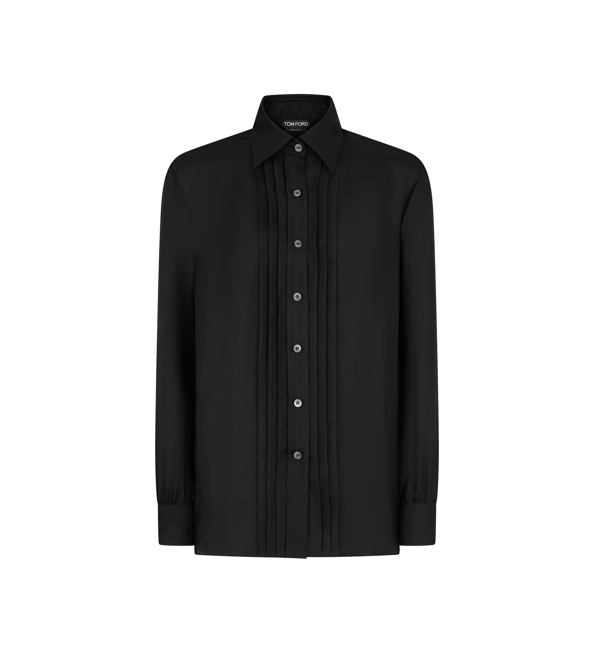 FLUID VISCOSE SILK TWILL SHIRT WITH PLISSE PLASTRON