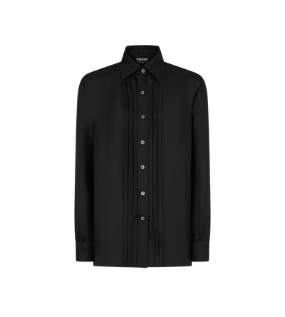 FLUID VISCOSE SILK TWILL SHIRT WITH PLISSE PLASTRON image number 0