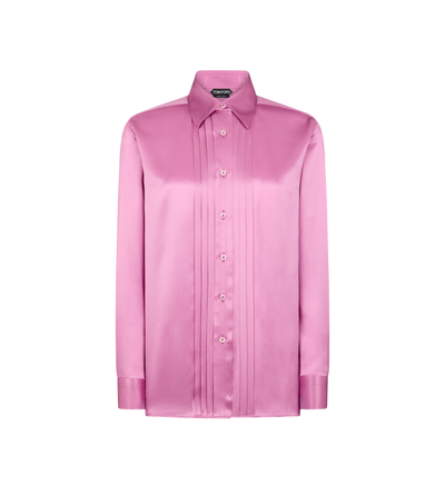 Drawer - FORMO Tuck Flare Shirt ストライプピンク SILK SHIRT WITH PLISSE DETAIL | Tom Ford Fashion
