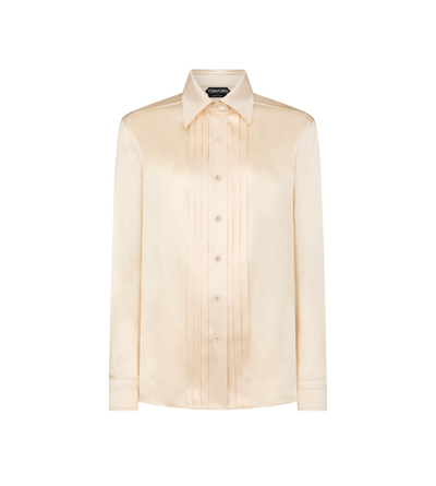FLUID CHARMEUSE SILK SHIRT WITH PLISSE PLASTRON